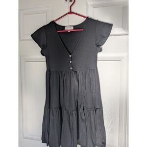 Jessica Simpson Black Babydoll Stretchy Flowy Short Sleeve Tiered Dress Size S